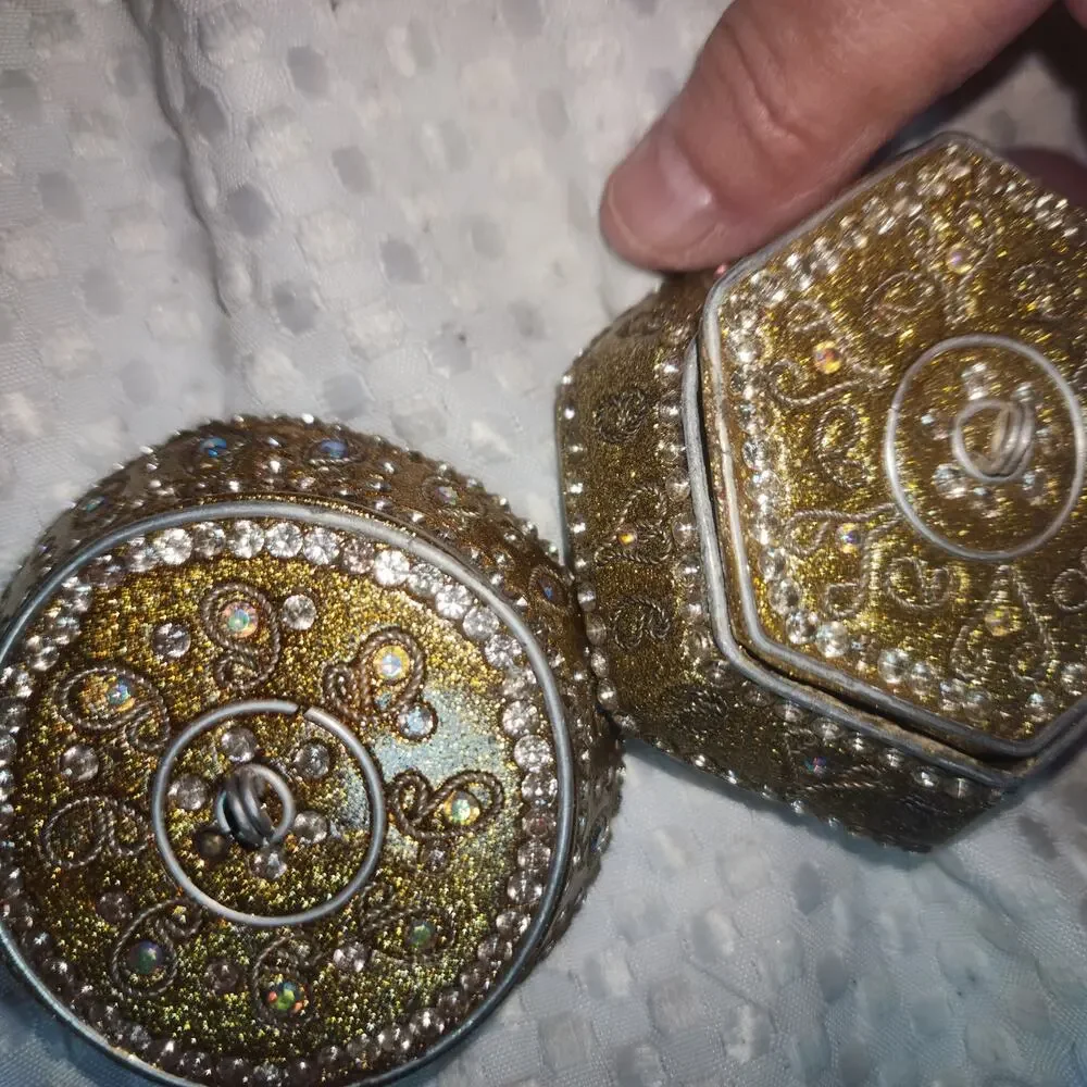 PIER ONE SET OF 2 JEWELED HEXAGON TRINKET BOXES